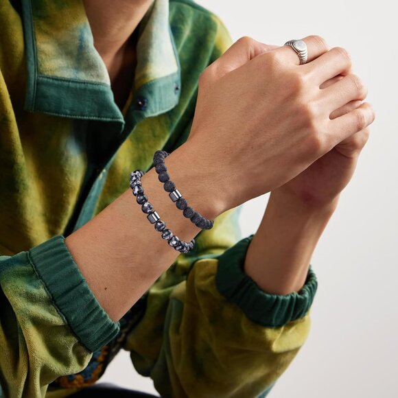 ⚡Rankeef Men2 Grey Lava rock Tiger Eye 8MM Natural Stone Crystal Beaded Bracelet - Picture 2 of 7